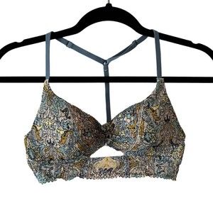 Victoria's Secret Paisley Blue Green Padded Bra Keyhole Racerback Sz 32B
